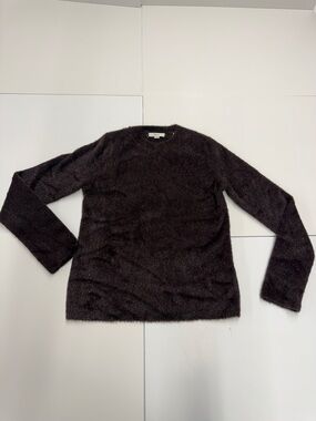Vince Fuzzy Knit Sweater in Deep Brown with Metallic Threads